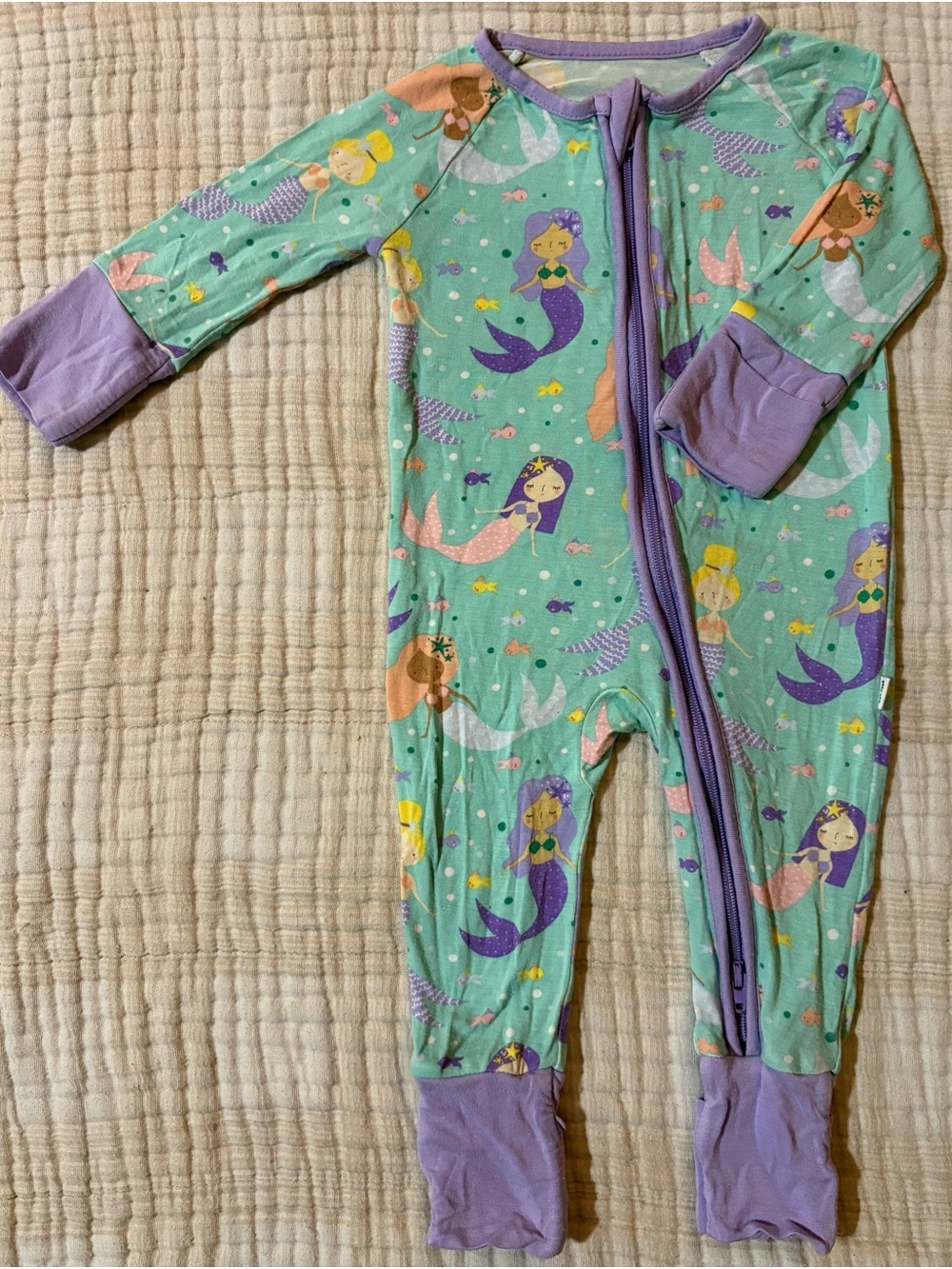 Little Sleepies Mint Green Mermaid Zip One-Piece with Lavender Trim